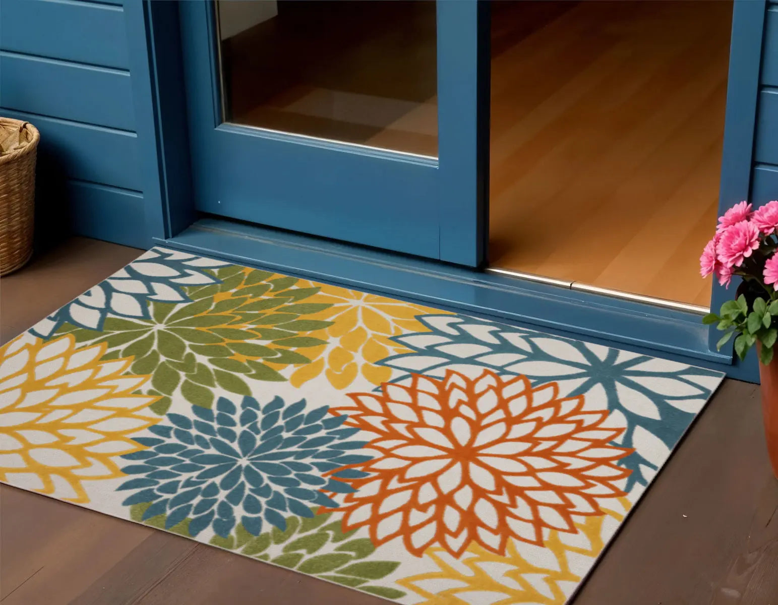 3' X 4' Blue And Yellow Indoor Outdoor Area Rug Homeroots Outdoor