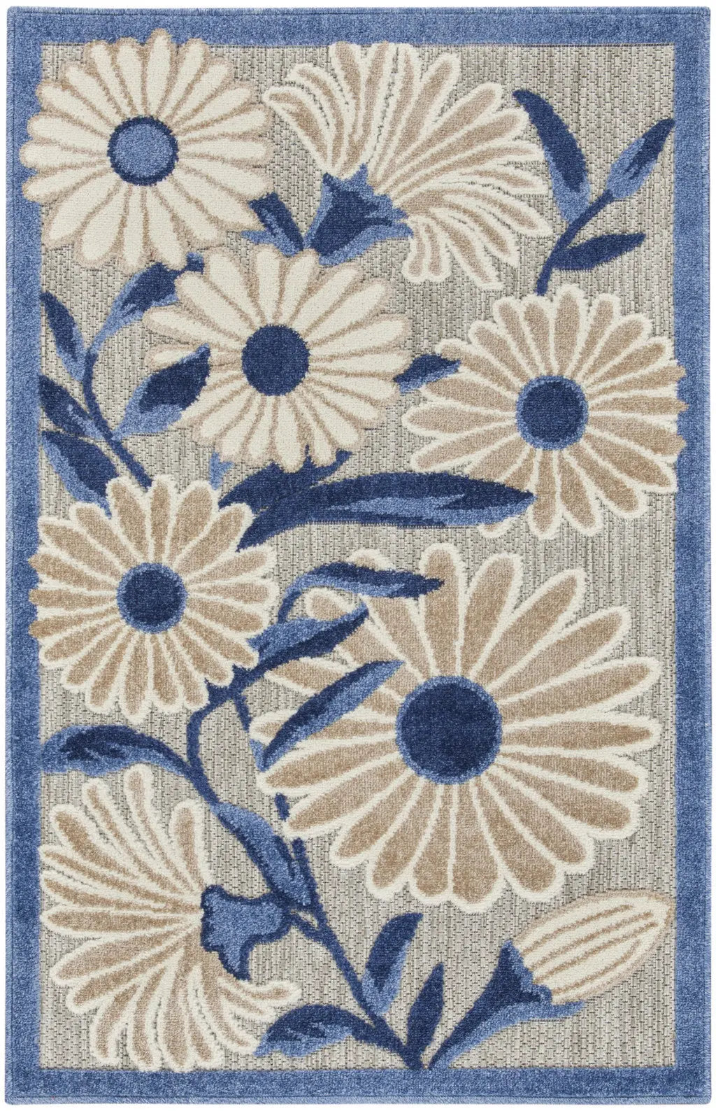 3' X 4' Blue and Gray Floral Indoor Outdoor Area Rug Homeroots Outdoor