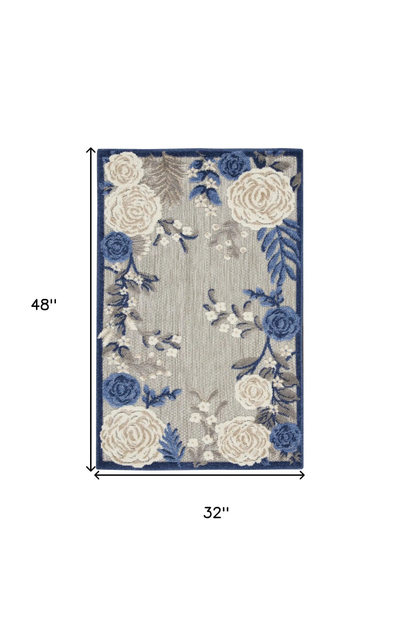 3' X 4' Blue and Gray Floral Indoor Outdoor Area Rug Homeroots Outdoor