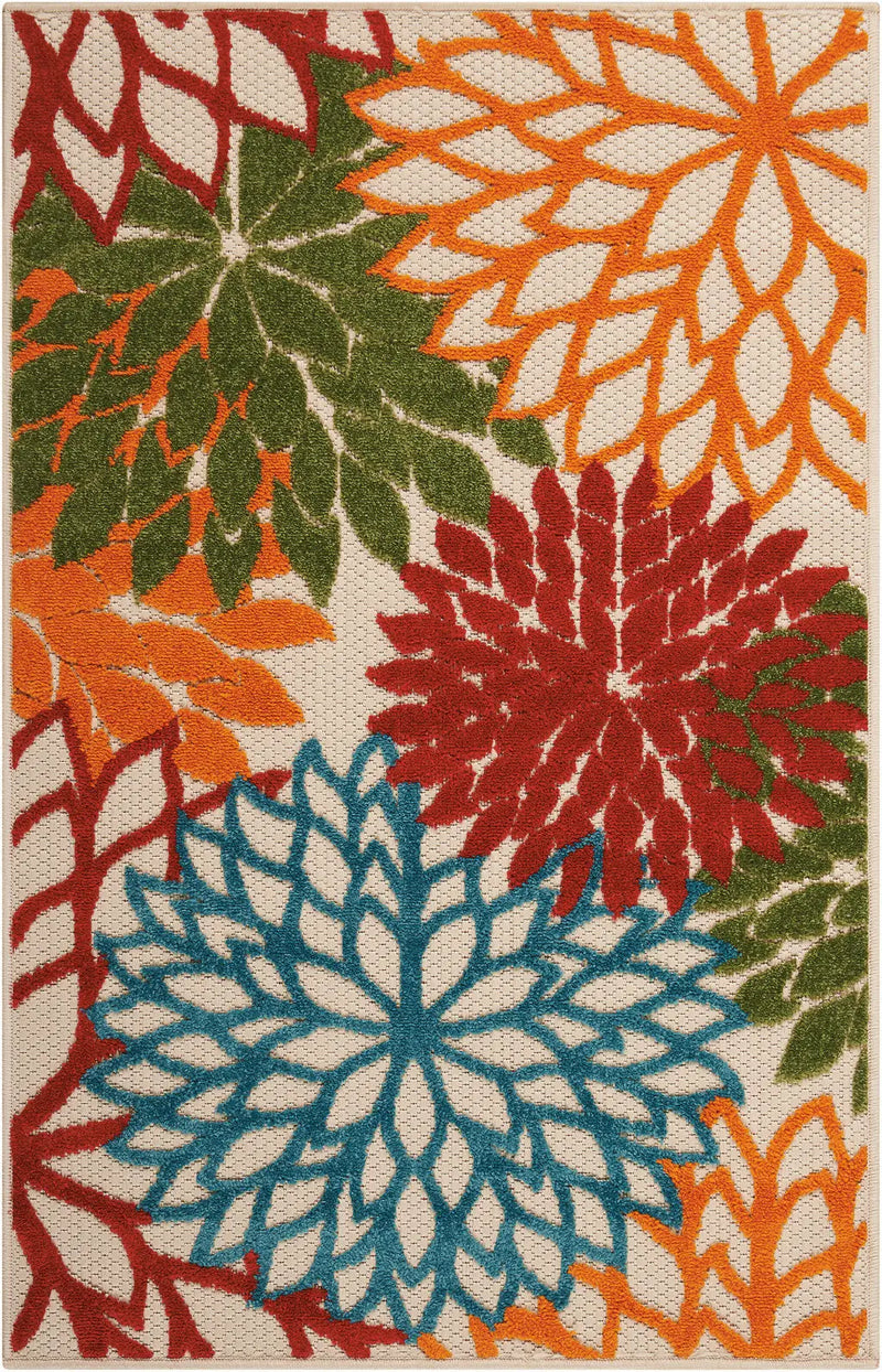 3' X 4' Green Orange And Red Floral Indoor Outdoor Area Rug Homeroots Outdoor
