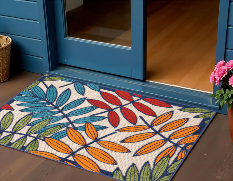 3' X 4' Ivory And Blue Floral Indoor Outdoor Area Rug Homeroots Outdoor