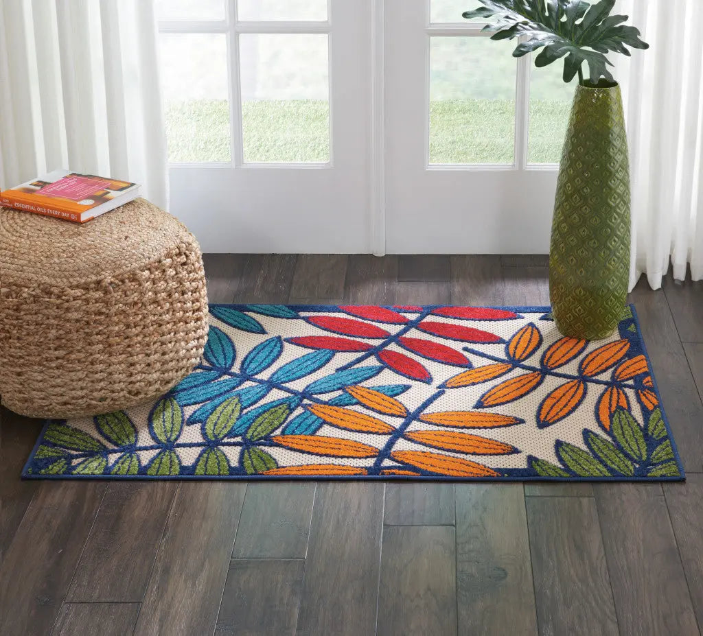 3' X 4' Ivory And Blue Floral Indoor Outdoor Area Rug Homeroots Outdoor