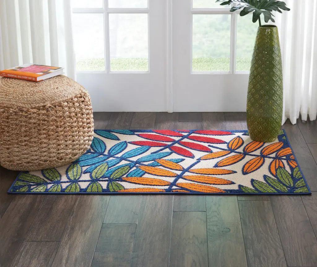3' X 4' Ivory And Blue Floral Indoor Outdoor Area Rug Homeroots Outdoor