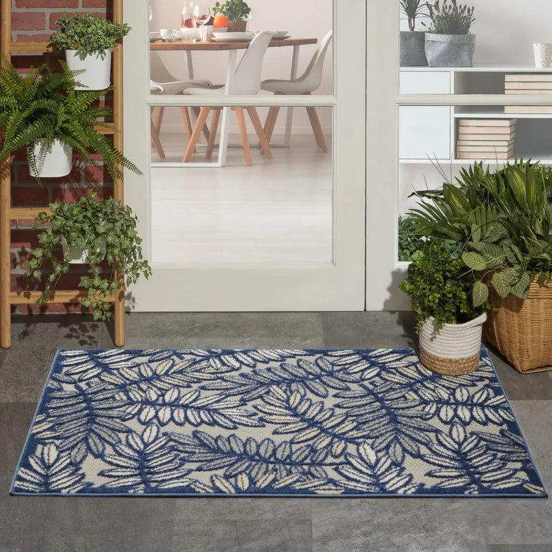 3' X 4' Ivory And Blue Indoor Outdoor Area Rug - GreatEagleInc