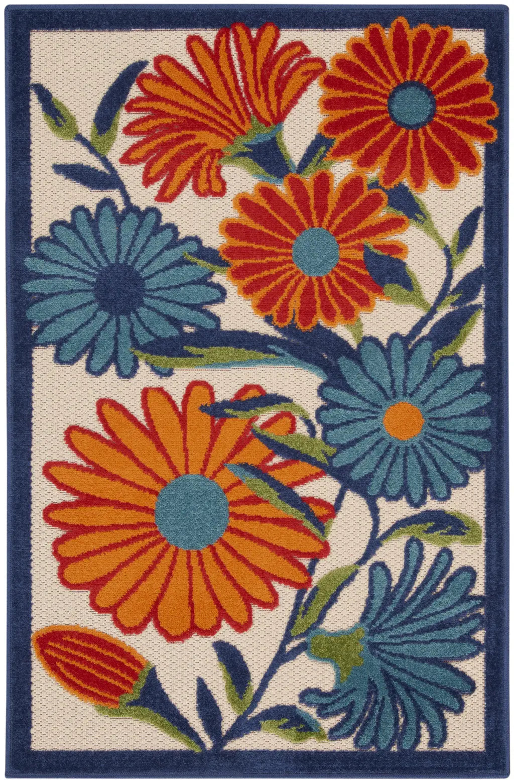 3' X 4' Ivory Orange and Blue Floral Indoor Outdoor Area Rug Homeroots Outdoor