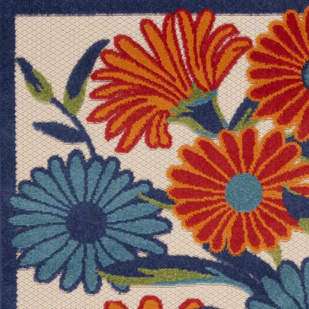 3' X 4' Ivory Orange and Blue Floral Indoor Outdoor Area Rug Homeroots Outdoor