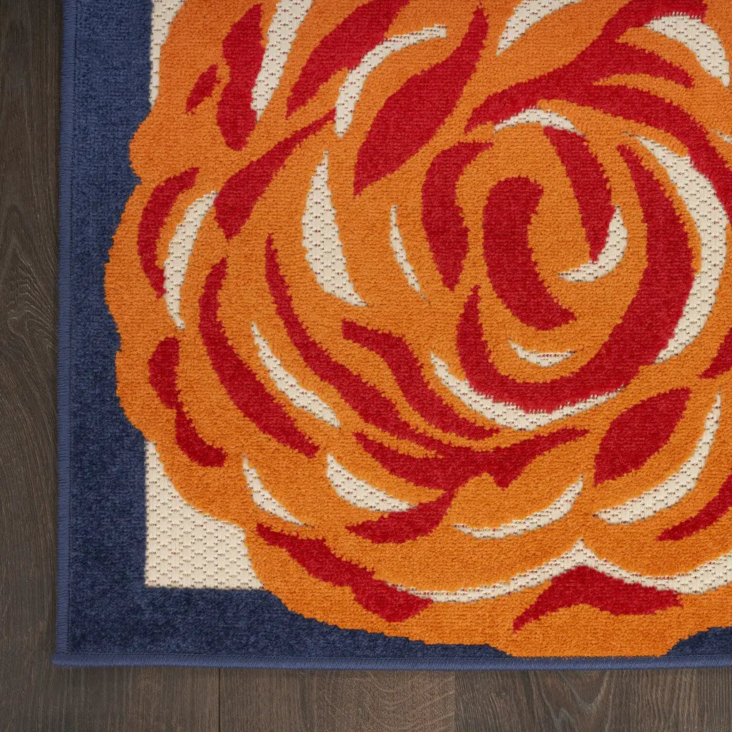 3' X 4' Ivory Orange and Blue Floral Indoor Outdoor Area Rug Homeroots Outdoor