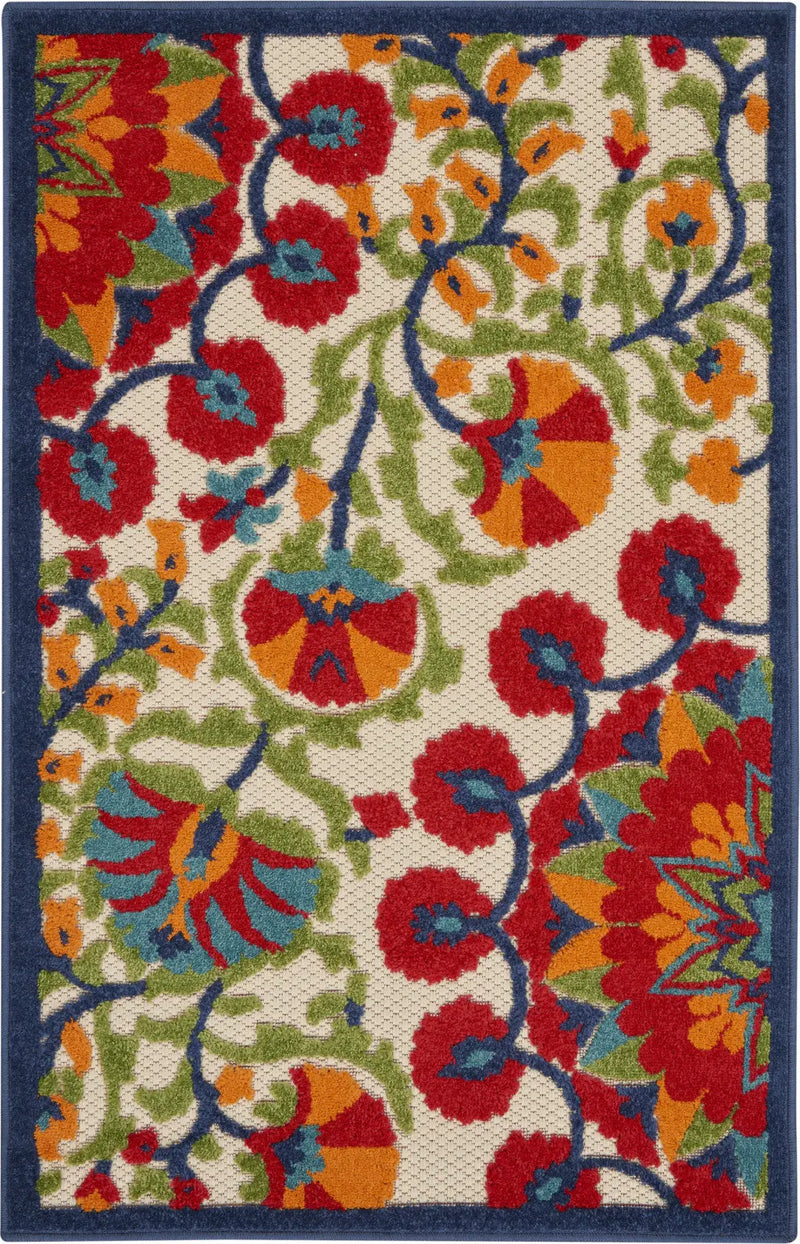 3' X 4' Red And Ivory Floral Indoor Outdoor Area Rug - GreatEagleInc