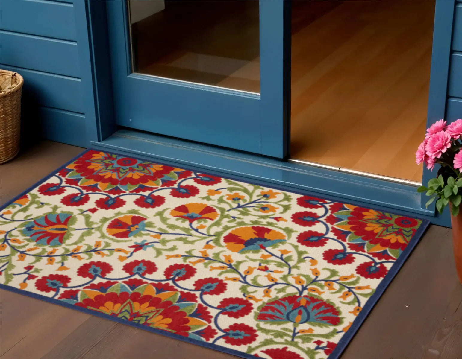3' X 4' Red And Ivory Floral Indoor Outdoor Area Rug - GreatEagleInc