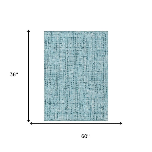 3' X 5' Aqua And Teal Blue Abstract Washable Indoor Outdoor Area Rug Homeroots Outdoor