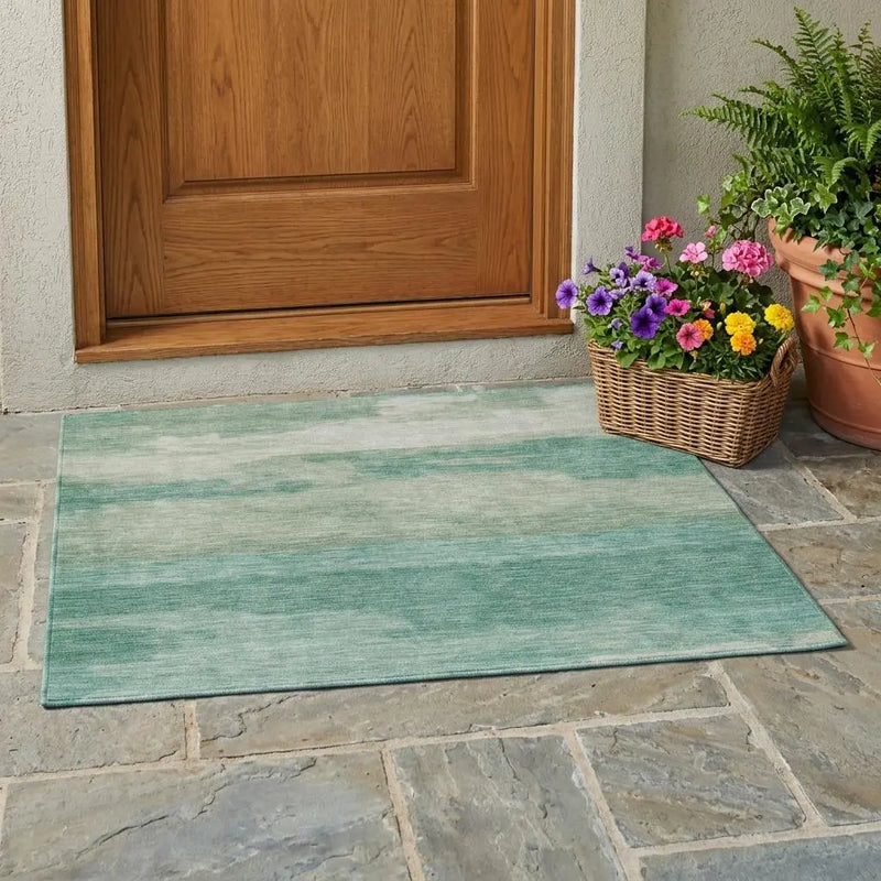 3' X 5' Aqua And Teal Blue Abstract Washable Indoor Outdoor Area Rug Homeroots Outdoor