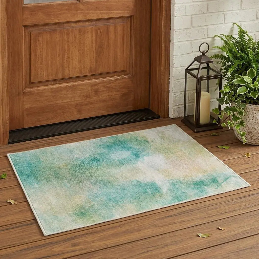 3' X 5' Aqua And Teal Blue Abstract Washable Indoor Outdoor Area Rug Homeroots Outdoor
