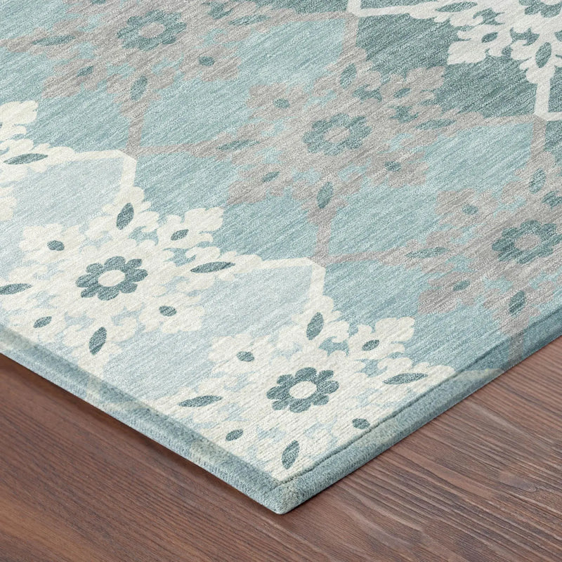 3' X 5' Aqua And Teal Blue Floral Medallion Washable Indoor Outdoor Area Rug Homeroots Outdoor