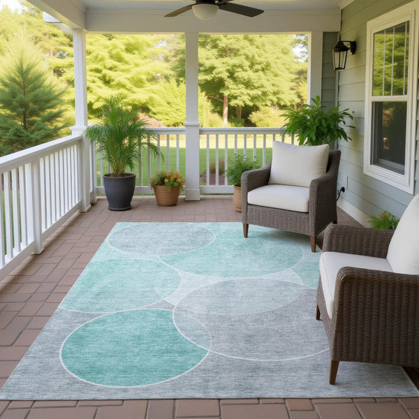 3' X 5' Aqua And Teal Blue Geometric Washable Indoor Outdoor Area Rug Homeroots Outdoor