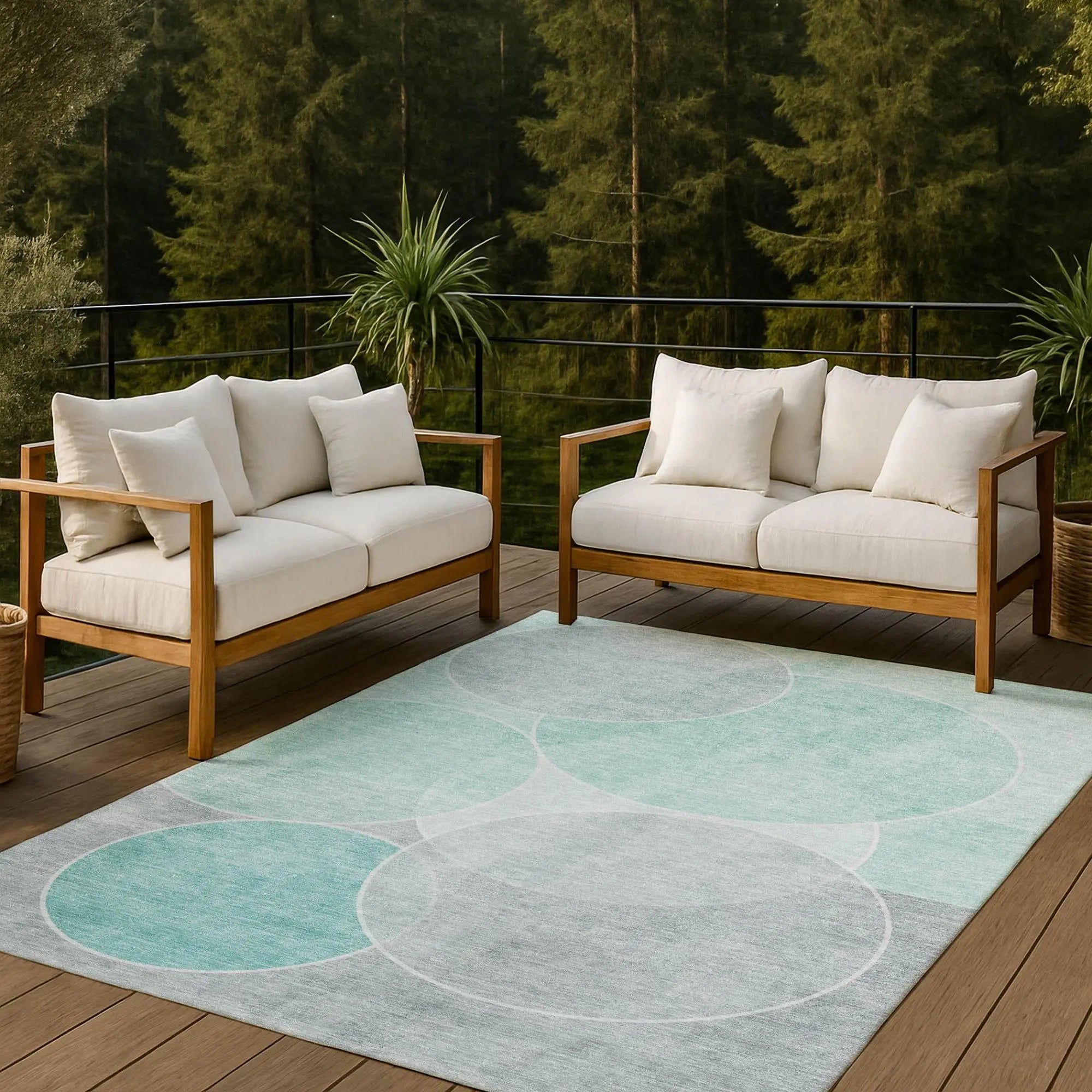 3' X 5' Aqua And Teal Blue Geometric Washable Indoor Outdoor Area Rug Homeroots Outdoor