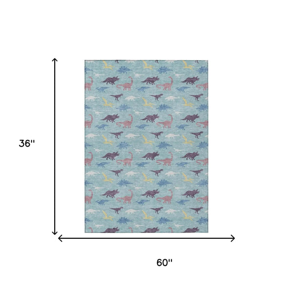 3' X 5' Aqua And Teal Blue Geometric Washable Indoor Outdoor Area Rug Homeroots Outdoor