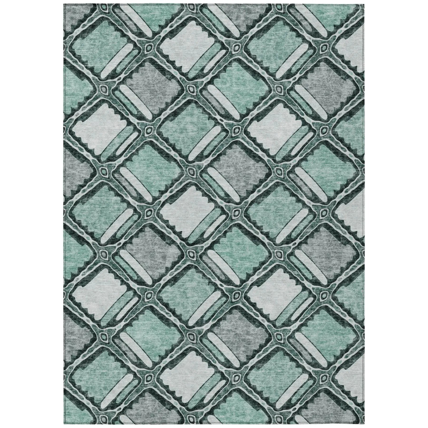 3' X 5' Aqua And Teal Blue Geometric Washable Indoor Outdoor Area Rug Homeroots Outdoor