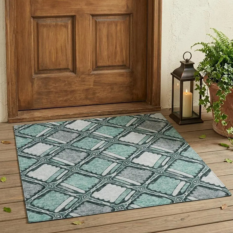 3' X 5' Aqua And Teal Blue Geometric Washable Indoor Outdoor Area Rug Homeroots Outdoor