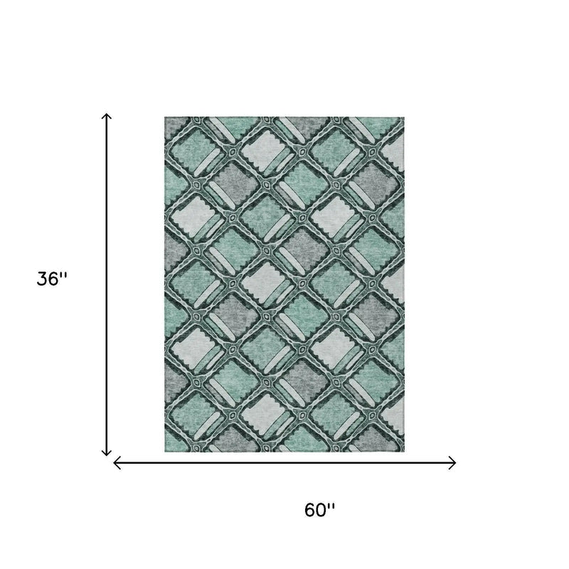 3' X 5' Aqua And Teal Blue Geometric Washable Indoor Outdoor Area Rug Homeroots Outdoor