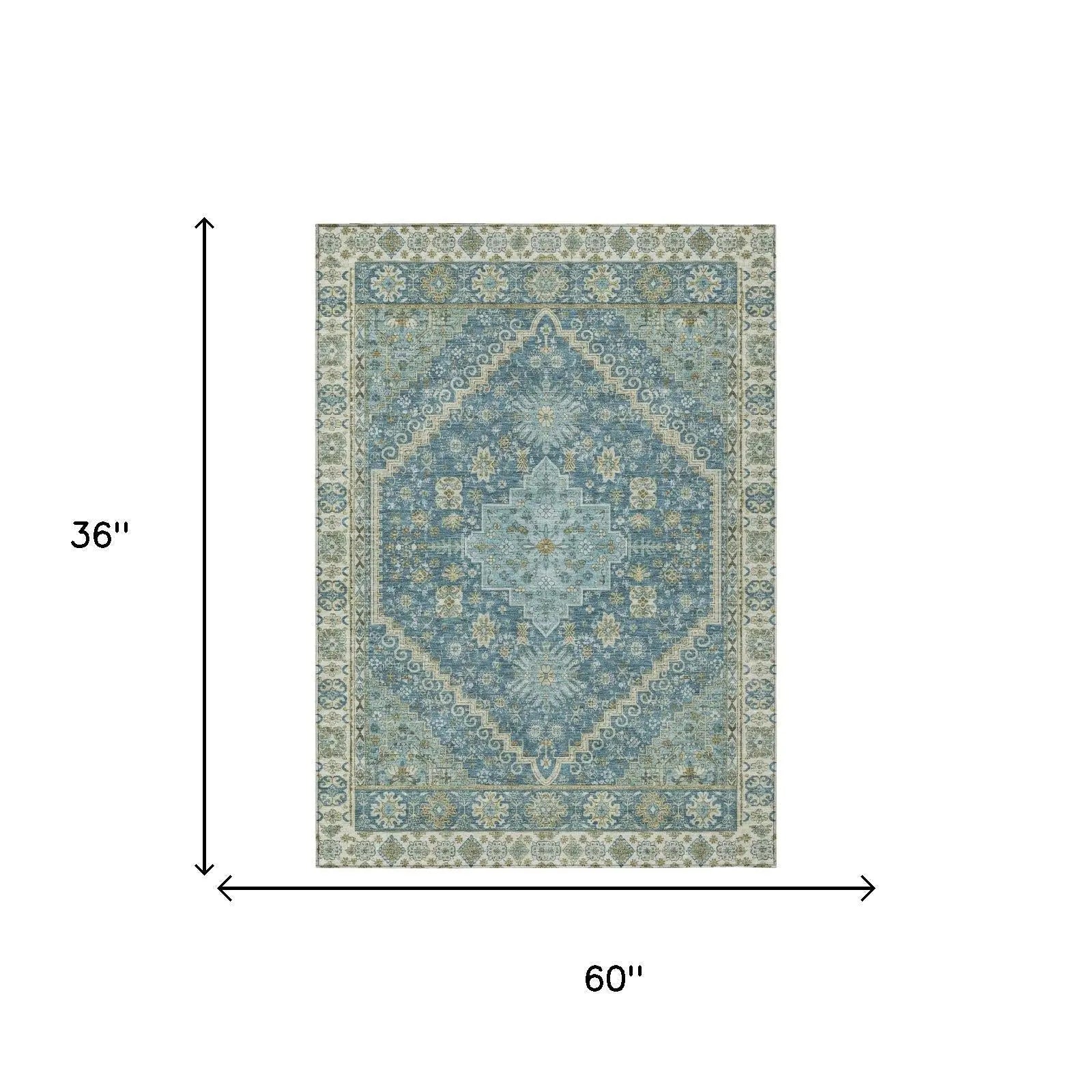 3' X 5' Aqua And Teal Blue Oriental Washable Indoor Outdoor Area Rug Homeroots Outdoor