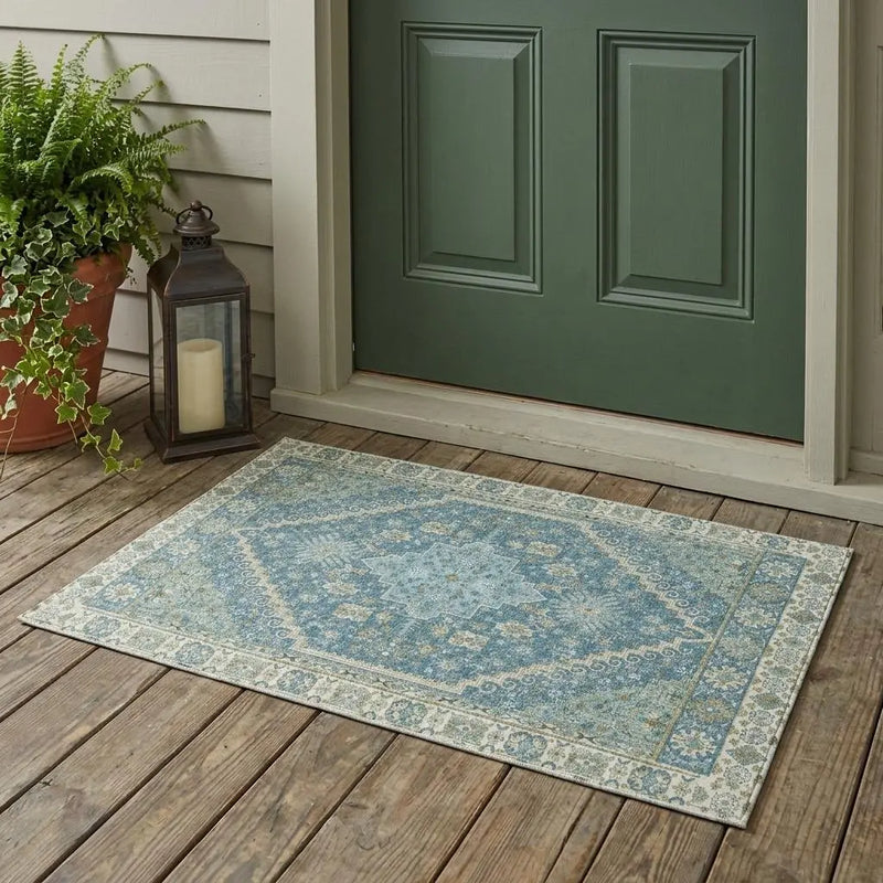 3' X 5' Aqua And Teal Blue Oriental Washable Indoor Outdoor Area Rug Homeroots Outdoor