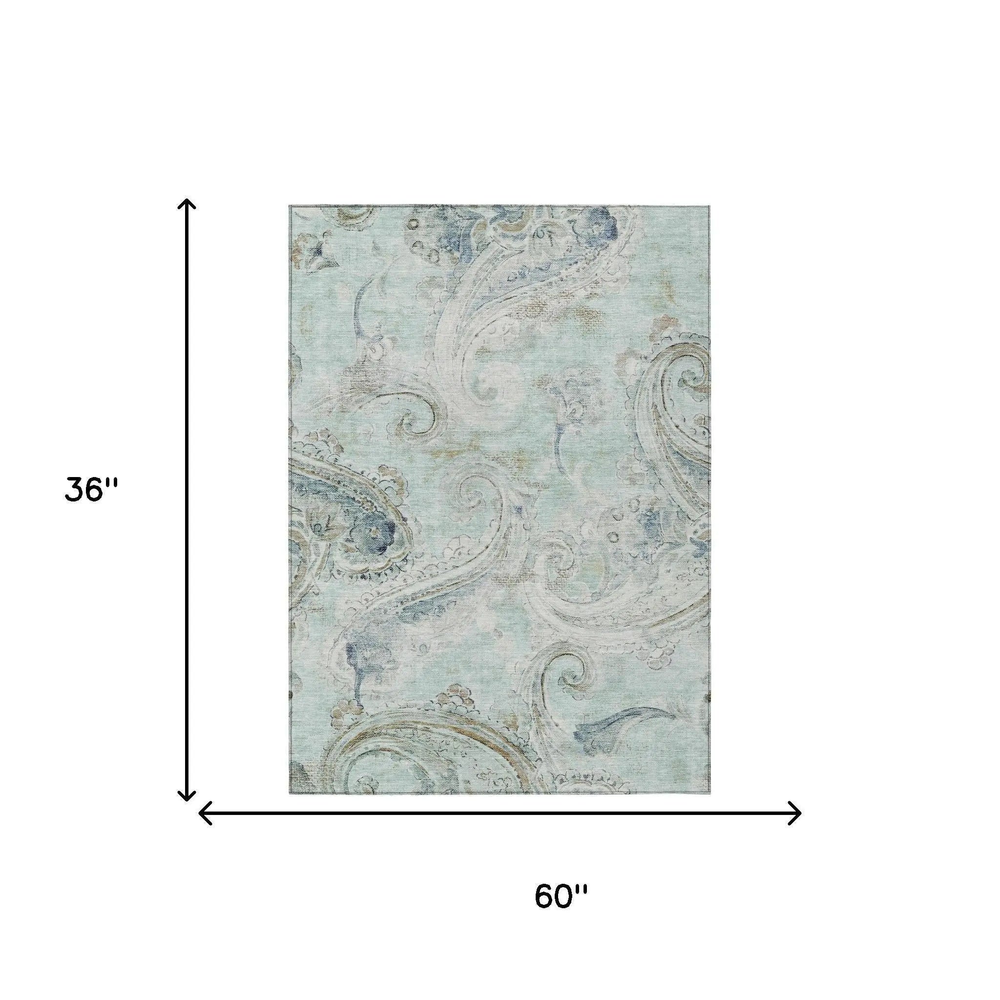 3' X 5' Aqua And Teal Blue Paisley Washable Indoor Outdoor Area Rug Homeroots Outdoor