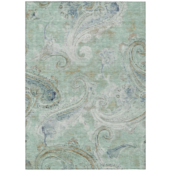 3' X 5' Aqua And Teal Blue Paisley Washable Indoor Outdoor Area Rug Homeroots Outdoor