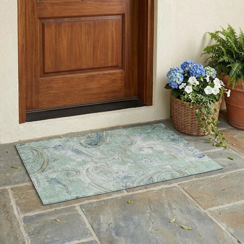 3' X 5' Aqua And Teal Blue Paisley Washable Indoor Outdoor Area Rug Homeroots Outdoor