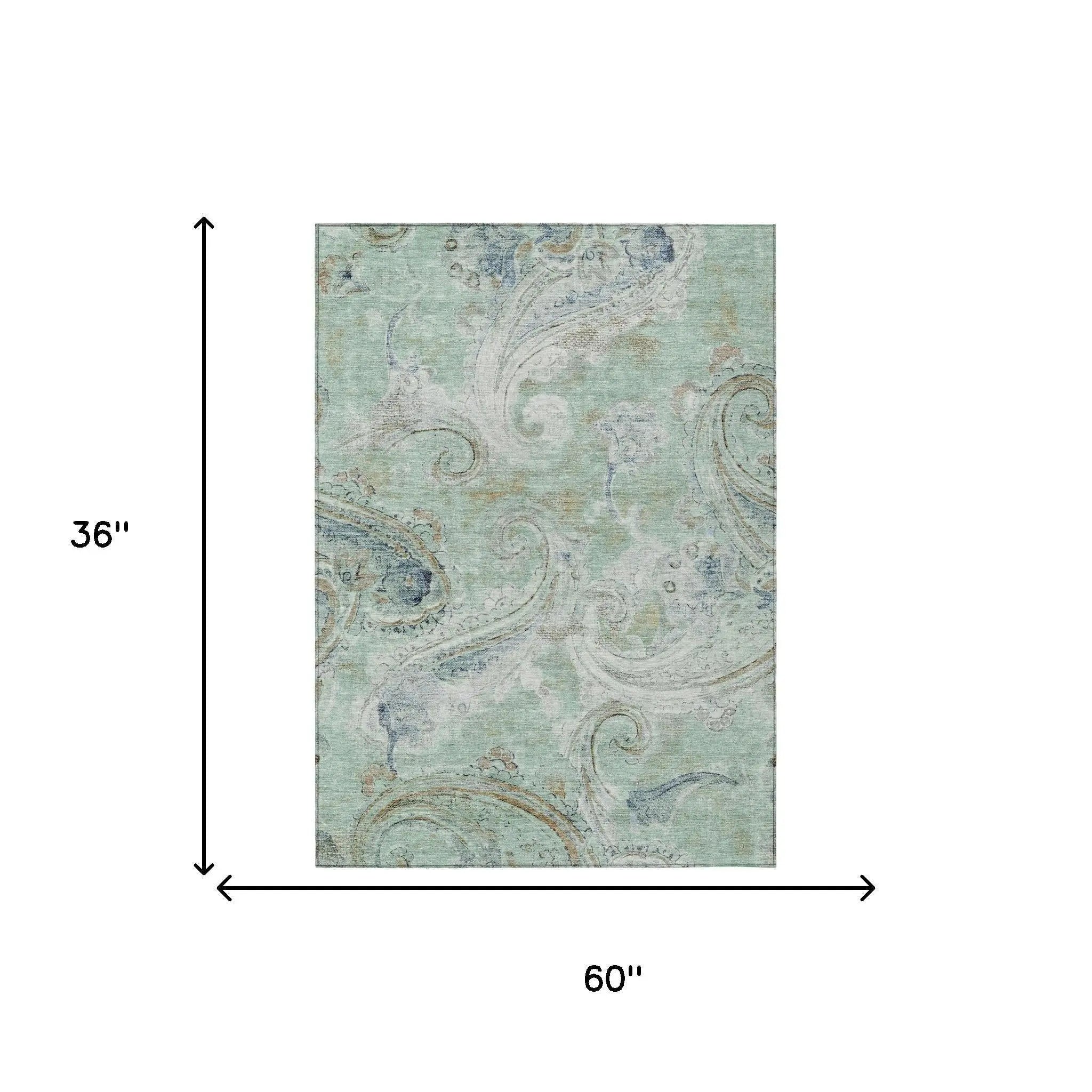 3' X 5' Aqua And Teal Blue Paisley Washable Indoor Outdoor Area Rug Homeroots Outdoor