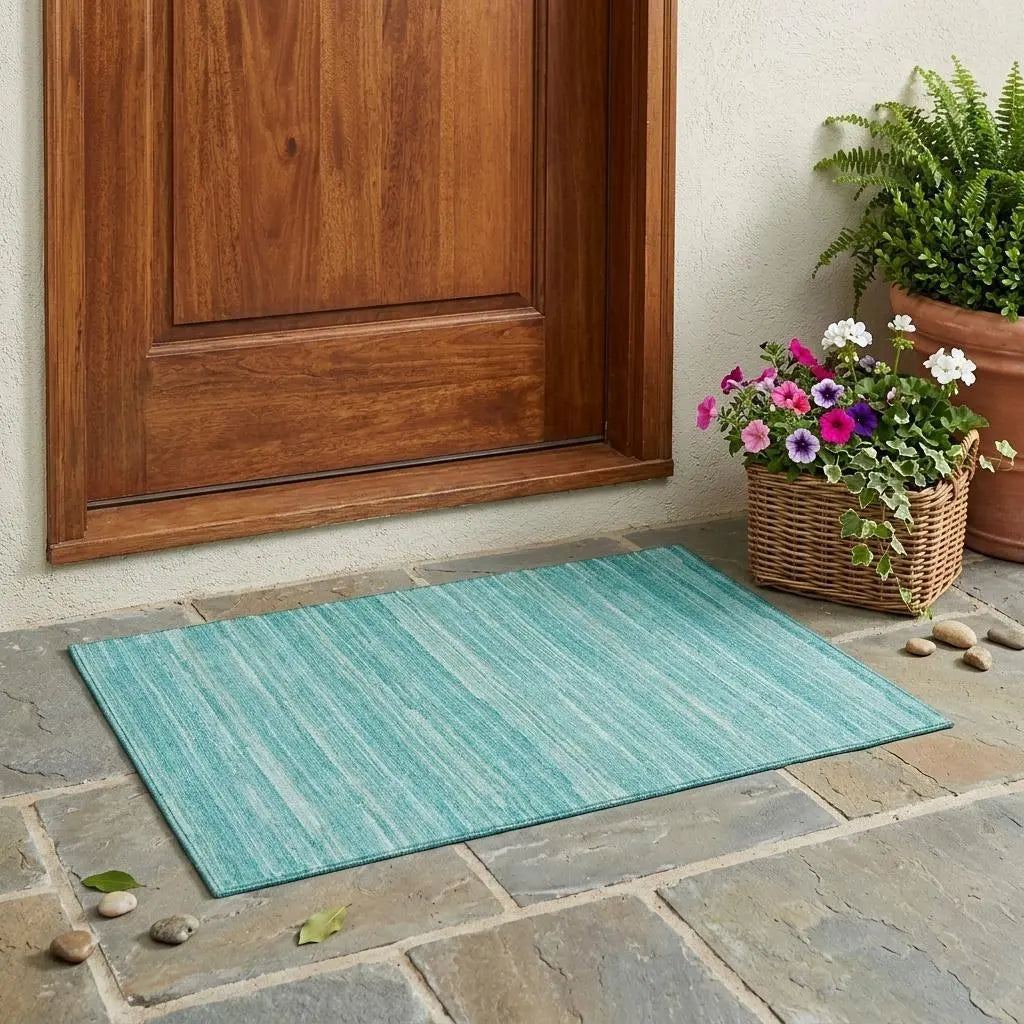 3' X 5' Aqua And Teal Blue Striped Washable Indoor Outdoor Area Rug Homeroots Outdoor