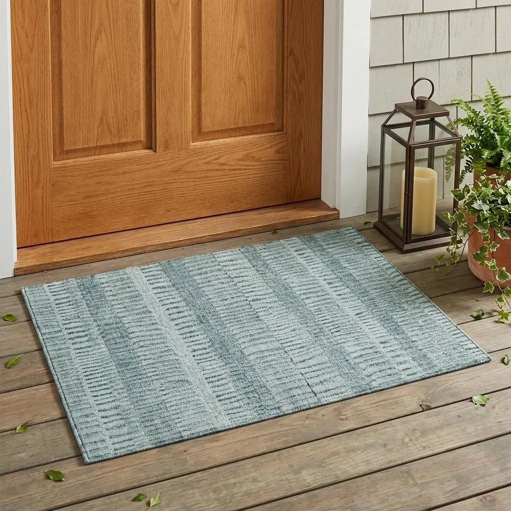 3' X 5' Aqua And Teal Blue Striped Washable Indoor Outdoor Area Rug Homeroots Outdoor