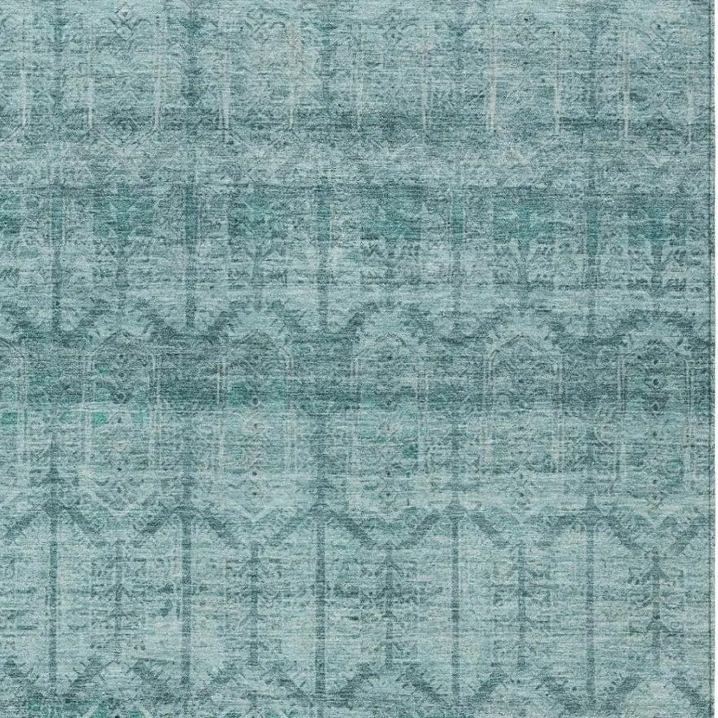 3' X 5' Aqua And Teal Blue Tribal Washable Indoor Outdoor Area Rug Homeroots Outdoor