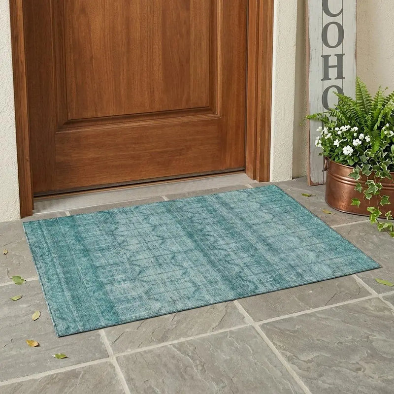 3' X 5' Aqua And Teal Blue Tribal Washable Indoor Outdoor Area Rug Homeroots Outdoor