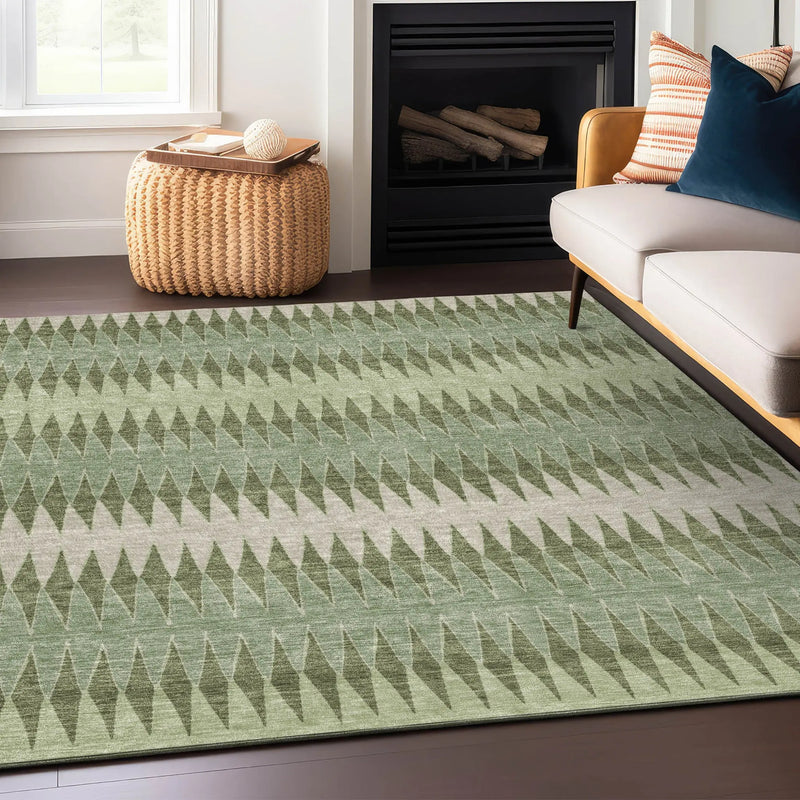 3' X 5' Artichoke Green And Light Green Striped Washable Indoor Outdoor Area Rug Homeroots Outdoor