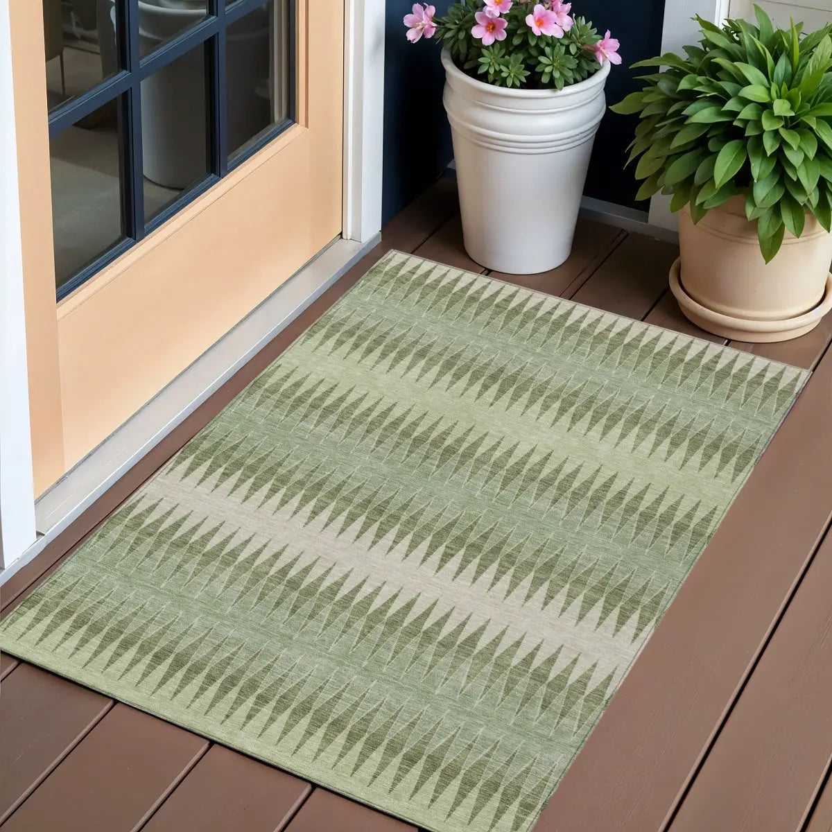 3' X 5' Artichoke Green And Light Green Striped Washable Indoor Outdoor Area Rug Homeroots Outdoor