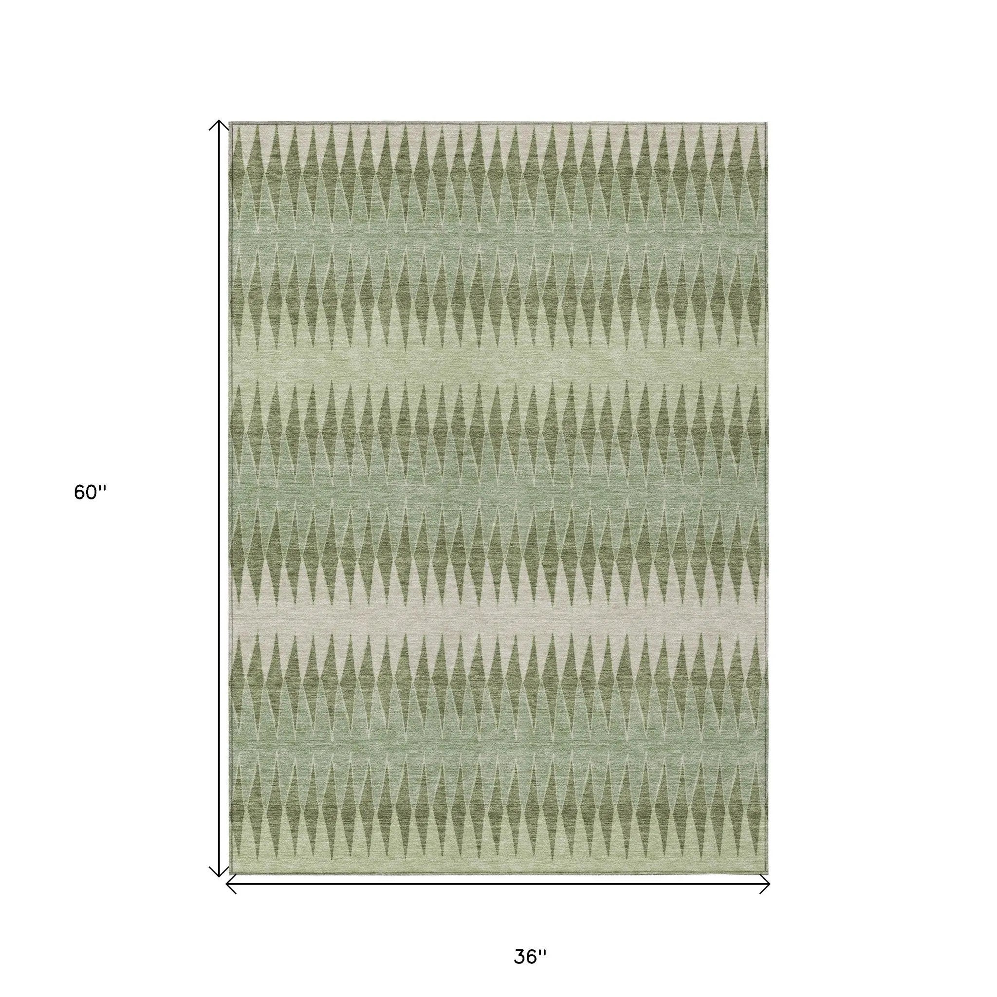 3' X 5' Artichoke Green And Light Green Striped Washable Indoor Outdoor Area Rug Homeroots Outdoor