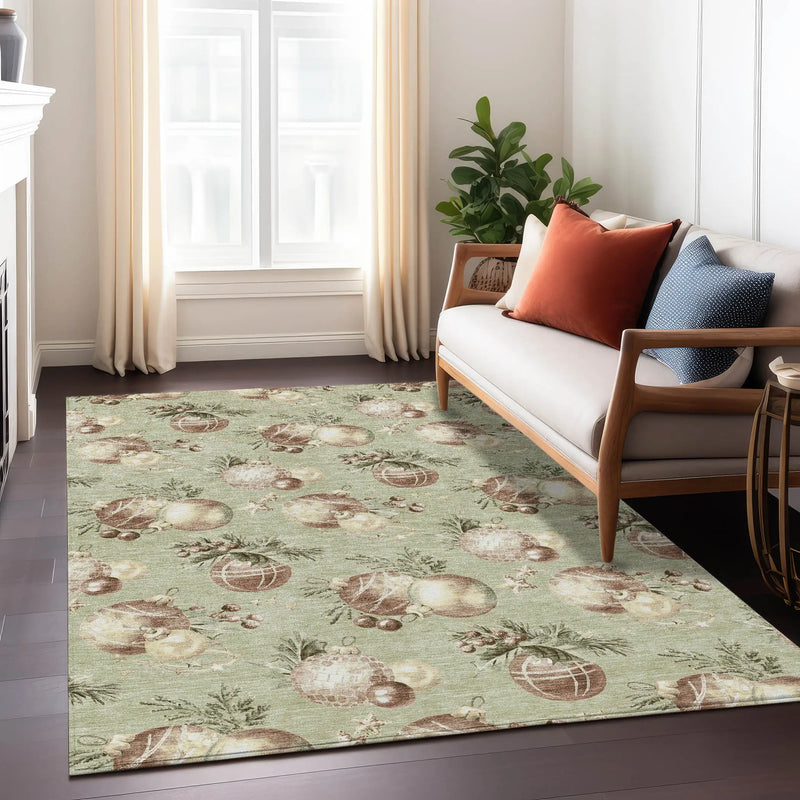 3' X 5' Artichoke Green Brown And Beige Stars Washable Indoor Outdoor Area Rug Homeroots Outdoor