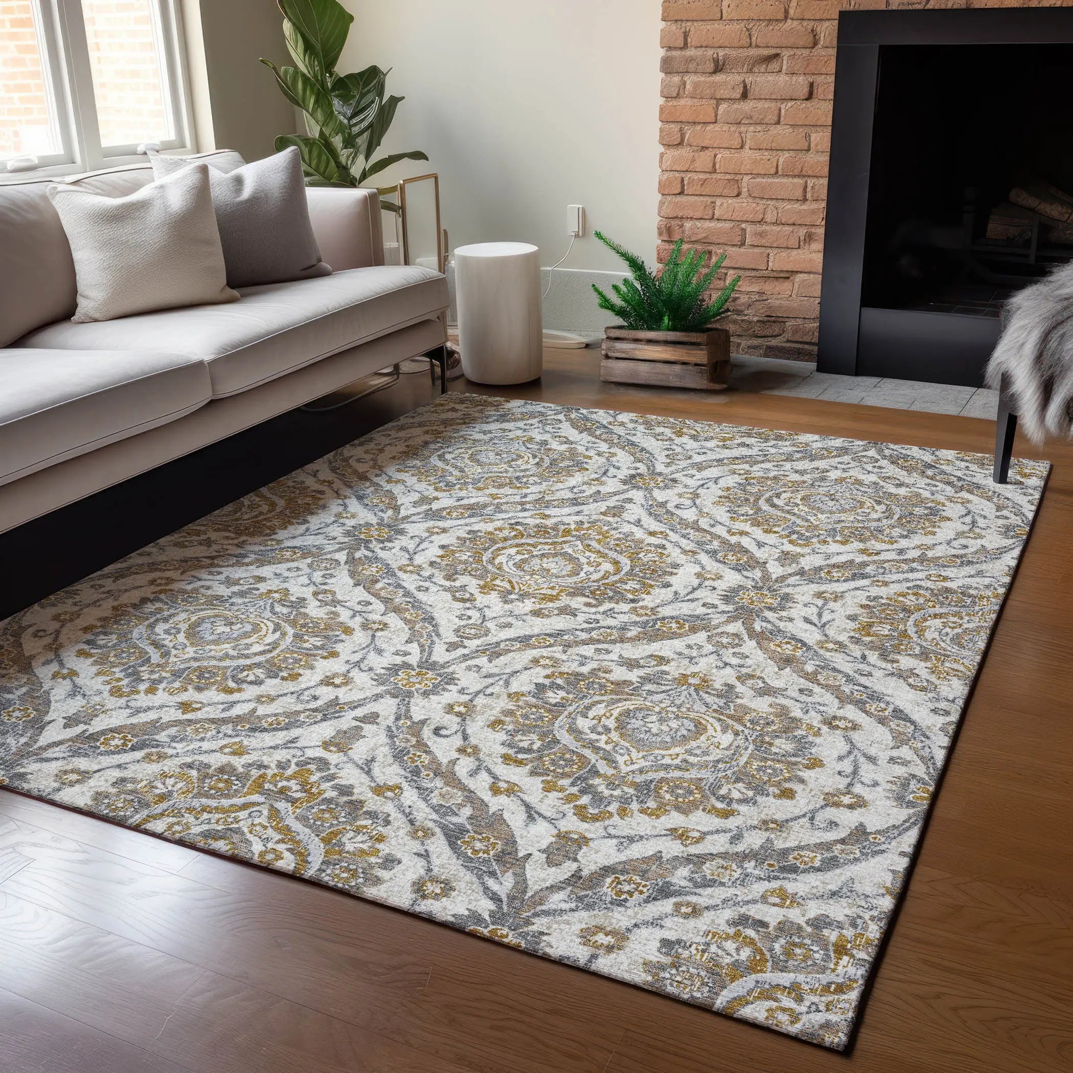 3' X 5' Beige And Blue Floral Washable Indoor Outdoor Area Rug Homeroots Outdoor