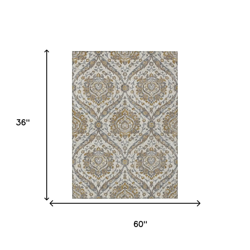 3' X 5' Beige And Blue Floral Washable Indoor Outdoor Area Rug Homeroots Outdoor