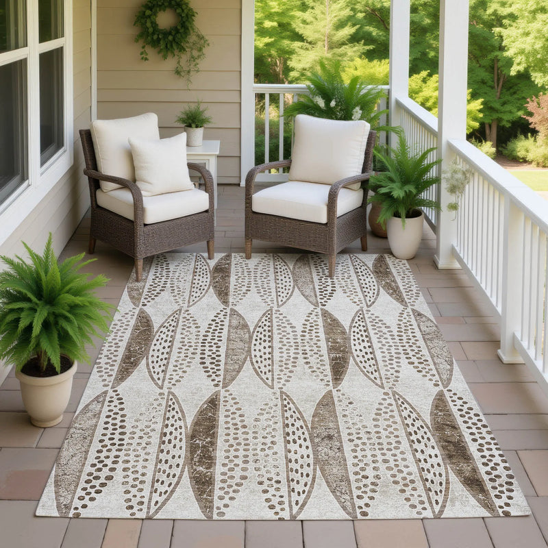 3' X 5' Beige And Blue Geometric Washable Indoor Outdoor Area Rug Homeroots Outdoor