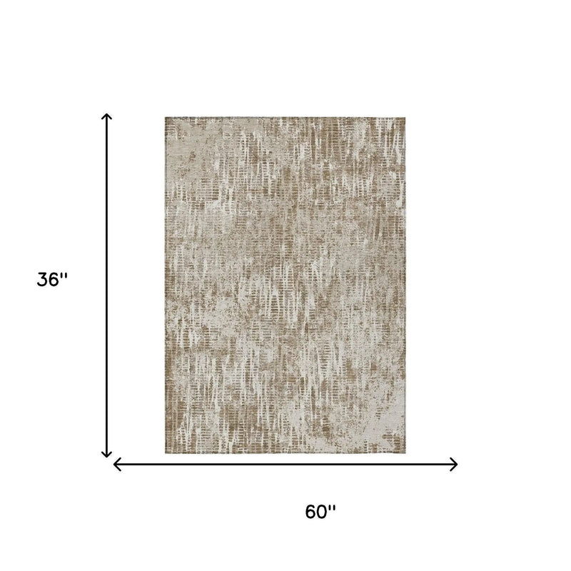 3' X 5' Beige And Brown Abstract Washable Indoor Outdoor Area Rug Homeroots Outdoor