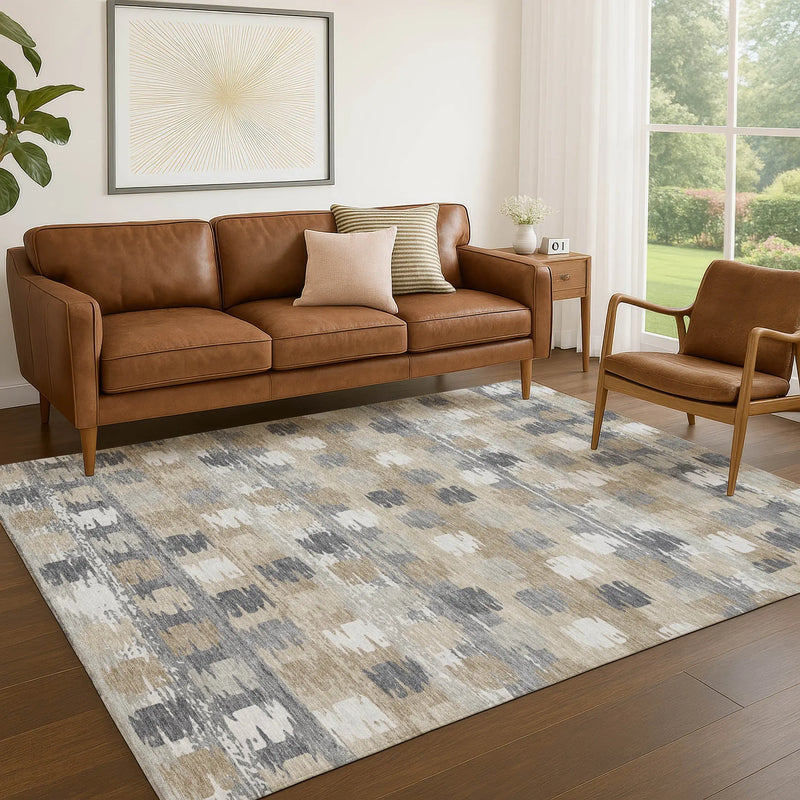 3' X 5' Beige And Brown Abstract Washable Indoor Outdoor Area Rug Homeroots Outdoor