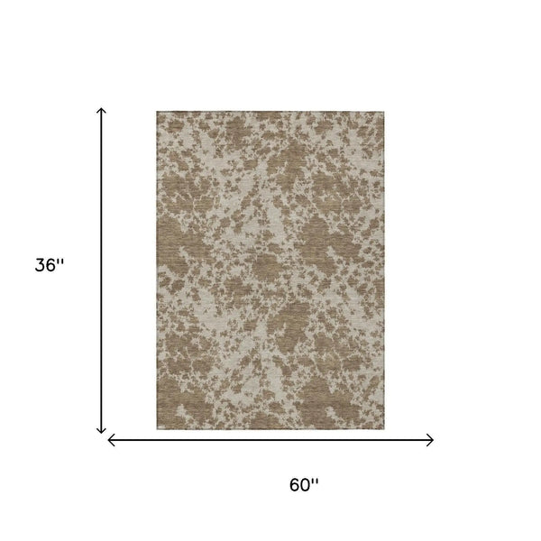 3' X 5' Beige And Brown Abstract Washable Indoor Outdoor Area Rug Homeroots Outdoor