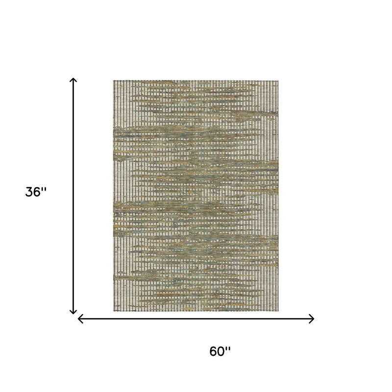 3' X 5' Beige And Brown Abstract Washable Indoor Outdoor Area Rug Homeroots Outdoor