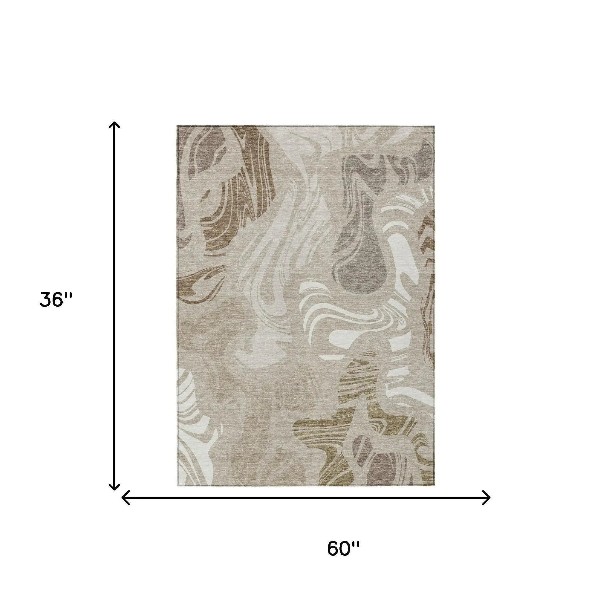 3' X 5' Beige And Brown Abstract Washable Indoor Outdoor Area Rug Homeroots Outdoor