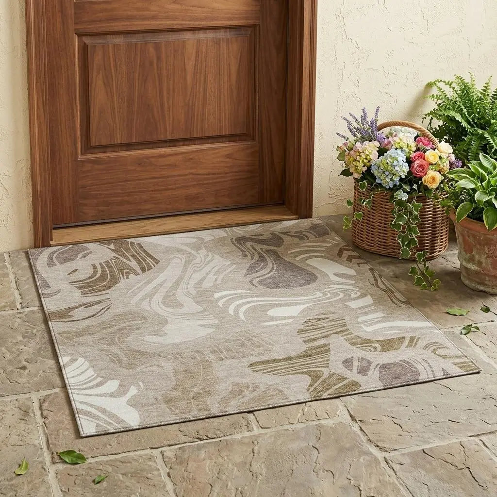 3' X 5' Beige And Brown Abstract Washable Indoor Outdoor Area Rug Homeroots Outdoor