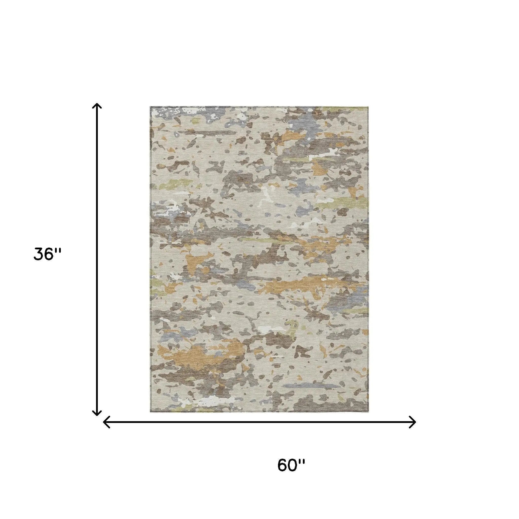 3' X 5' Beige And Brown Abstract Washable Indoor Outdoor Area Rug Homeroots Outdoor