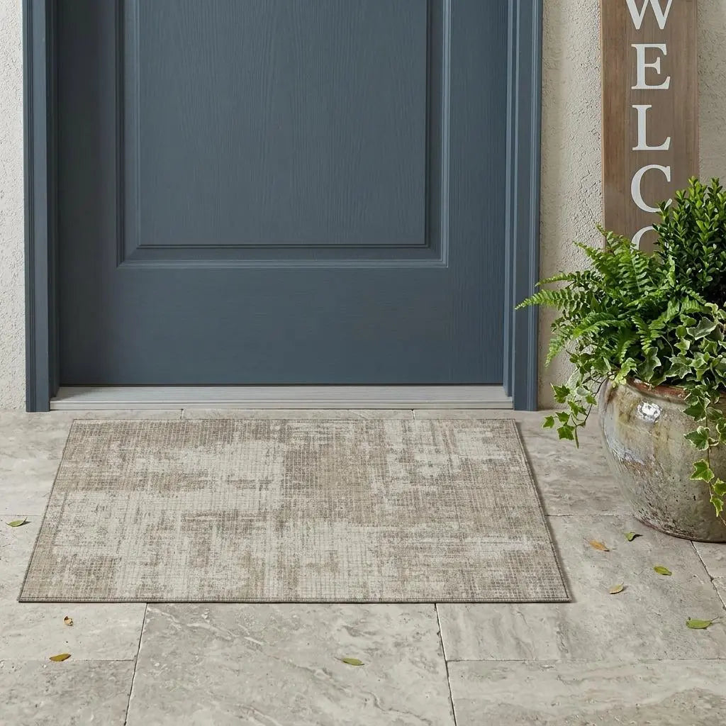 3' X 5' Beige And Brown Abstract Washable Indoor Outdoor Area Rug Homeroots Outdoor