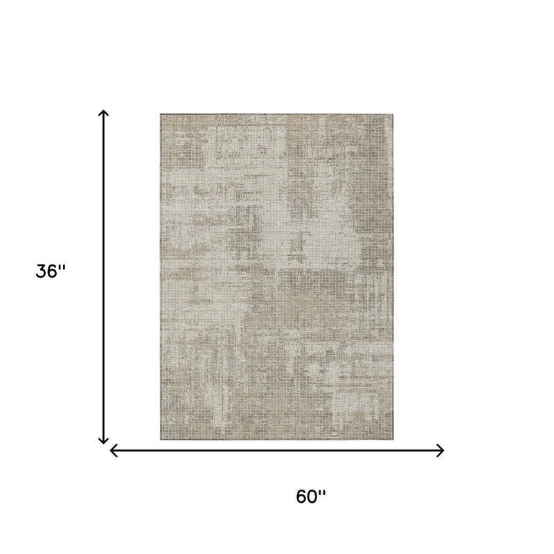 3' X 5' Beige And Brown Abstract Washable Indoor Outdoor Area Rug Homeroots Outdoor