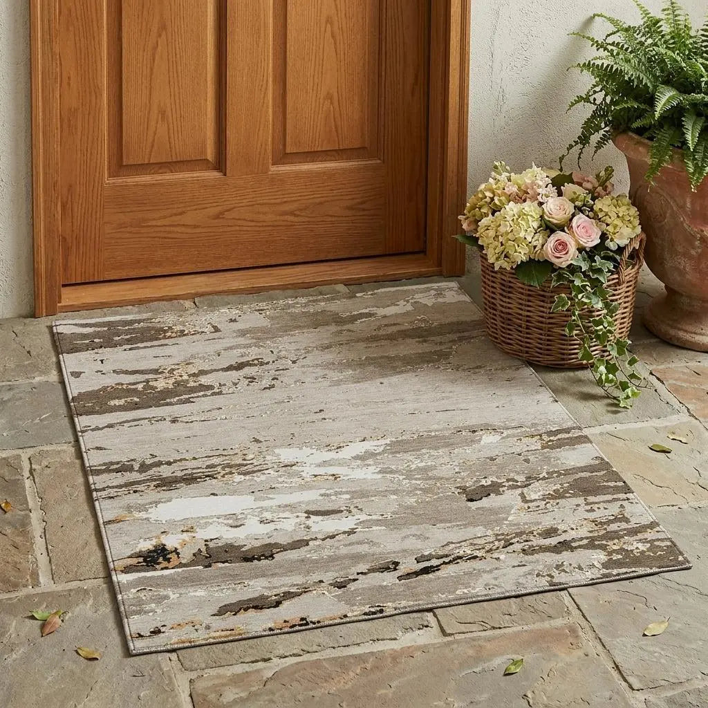 3' X 5' Beige And Brown Abstract Washable Indoor Outdoor Area Rug Homeroots Outdoor